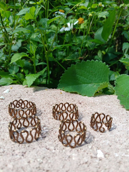 Antique Copper Wire Wavy Flow Ring - Handwoven & Adjustable