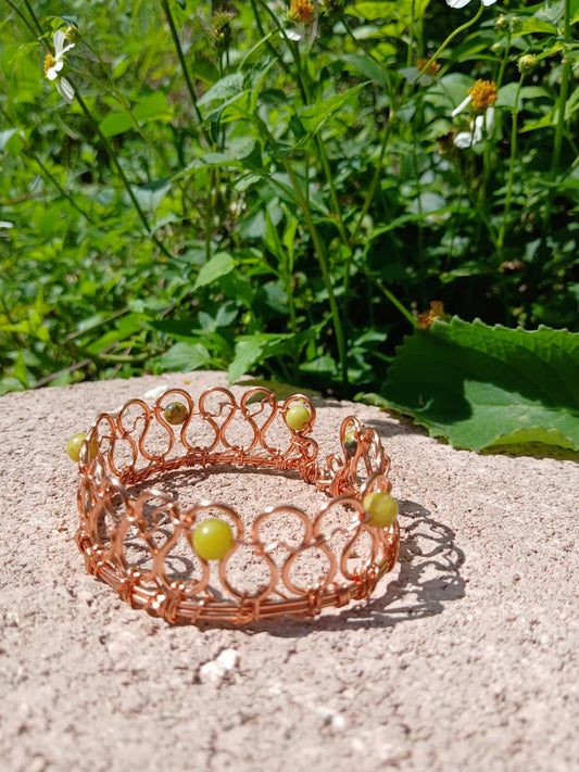 Polished Copper Wavy Flow Bracelet - with Green Serpentine Beads
