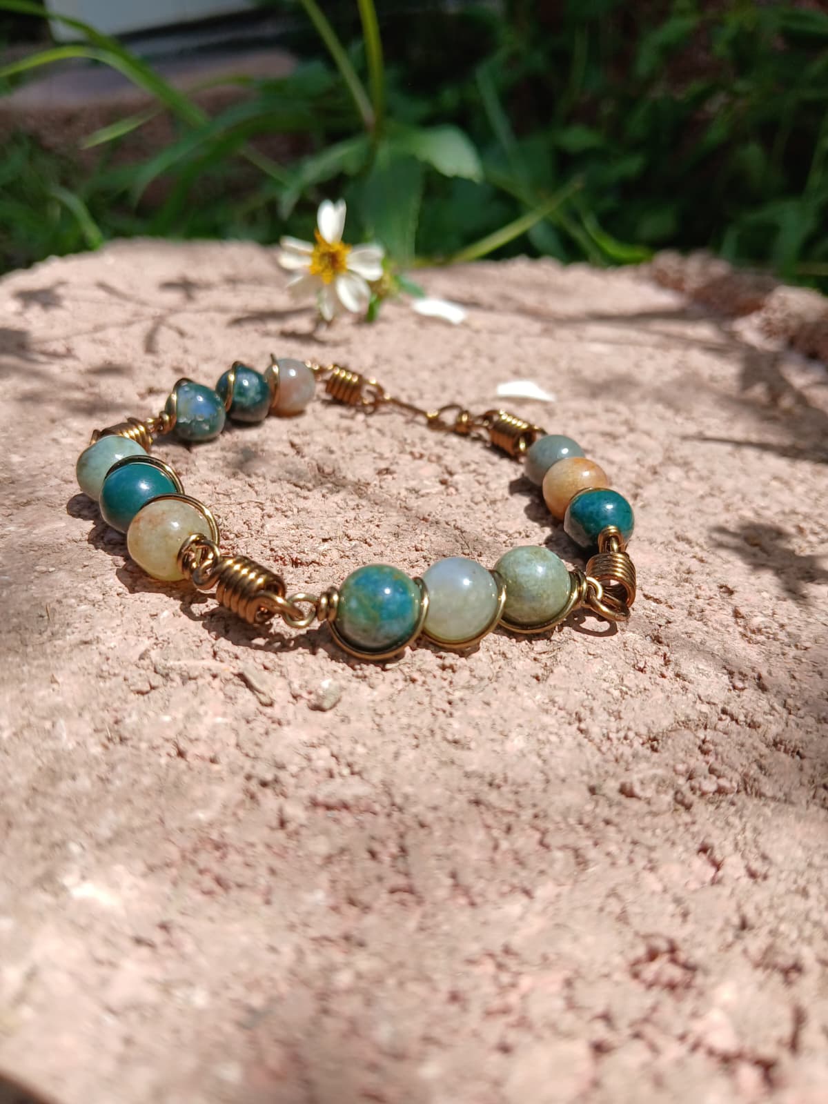 Beaded Precious Stone & Antique Copper Bracelets