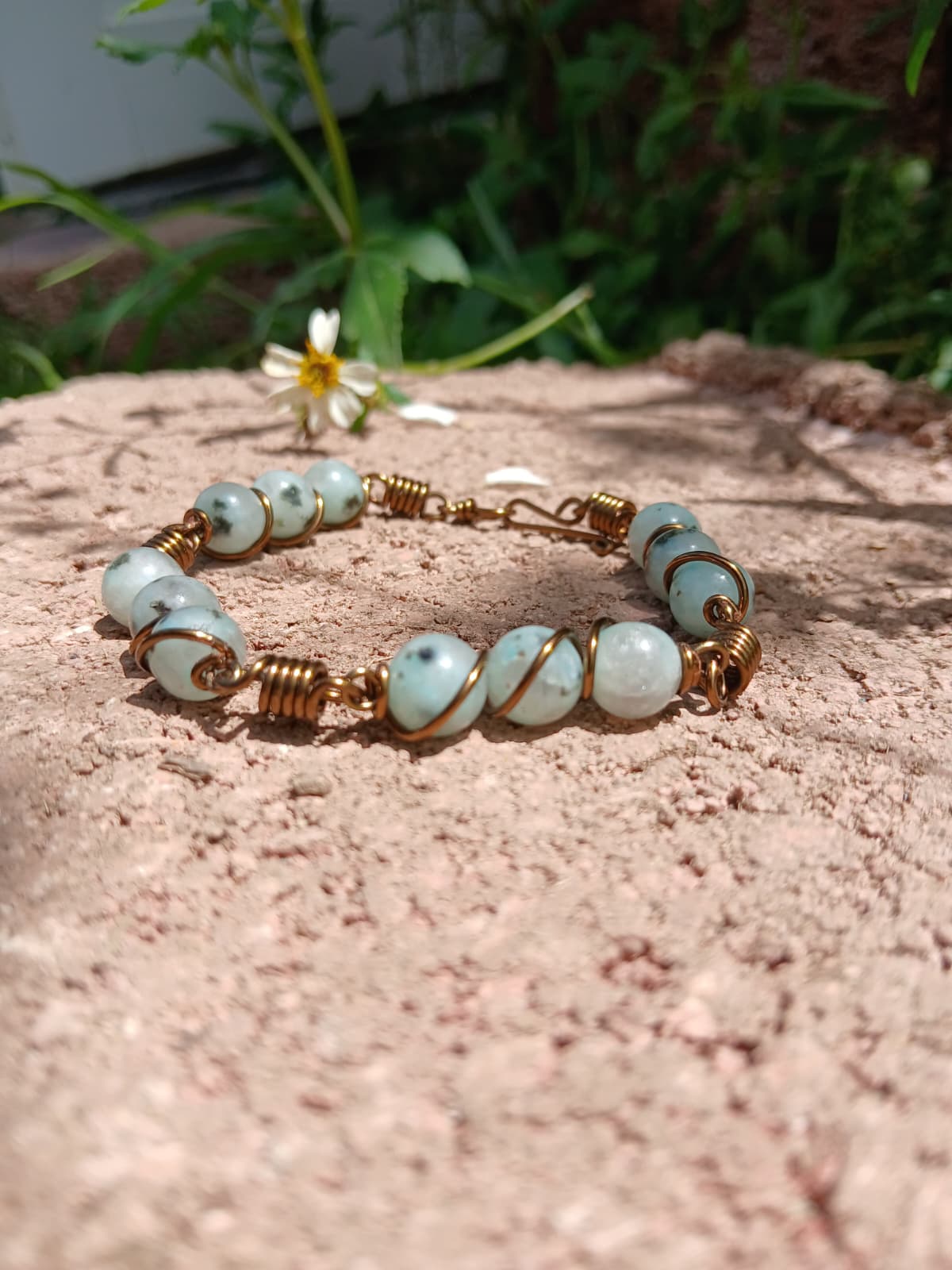 Beaded Precious Stone & Antique Copper Bracelets
